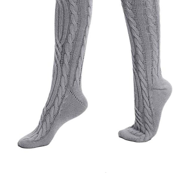 Cable Knit Thigh High Socks Extra Long Gray - Picture 6 of 8